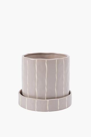 Stripe Planter With Plate, 19x17.5cm