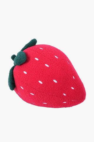 Boucle Shaped Strawberry Cushion, 36x25cm