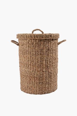 Woven Typha Round Laundry Basket With Lid