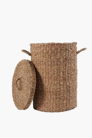 Woven Typha Round Laundry Basket With Lid