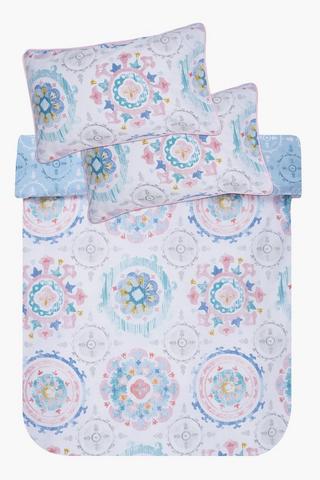 Polycotton Suzani Medallion Piping Reversible Duvet Cover Set