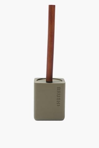 Polyresin And Acacia Script Toilet Brush Set