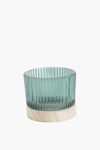 Raw Wood And Glass Tealight Holder, 7x7cm