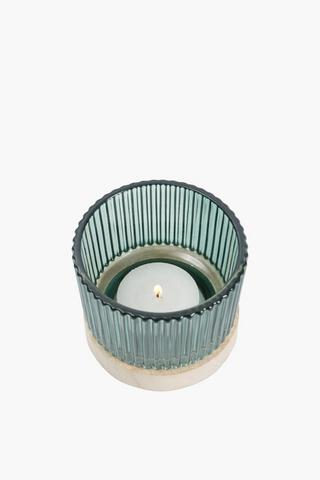 Raw Wood And Glass Tealight Holder, 7x7cm