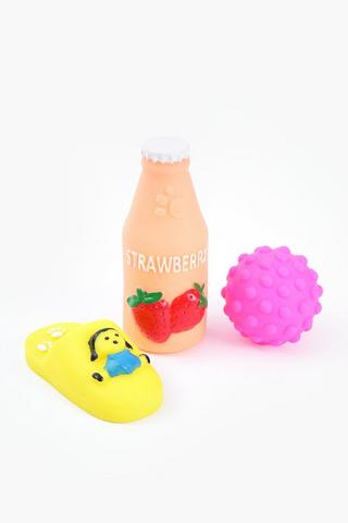 3 Pack Squeaky Milk Bottle Pet Toy