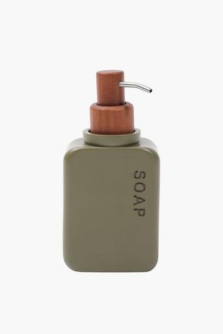 Polyresin And Acacia Script Soap Dispenser