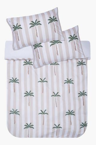Embroidered Palm Tree Stripe Duvet Cover Set