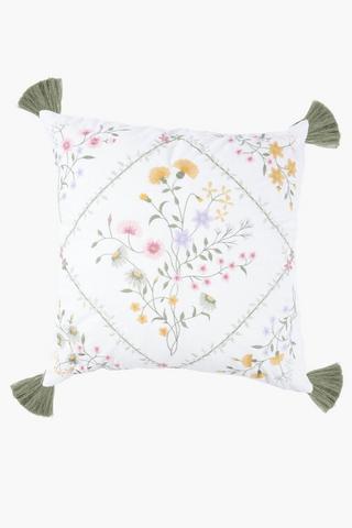 Premium Cotton Multi Floral Tassel Scatter Cushion Cover, 60x60cm