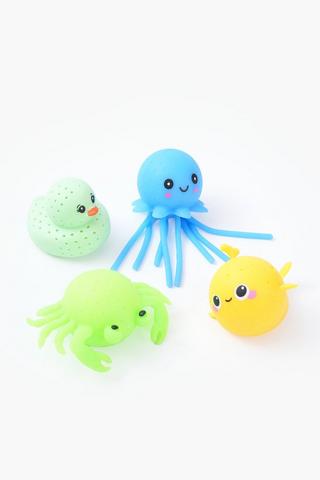 4 Pack Silicone Sea Creature Bath Toys