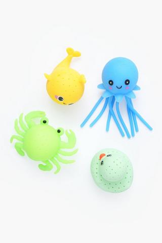 4 Pack Silicone Sea Creature Bath Toys