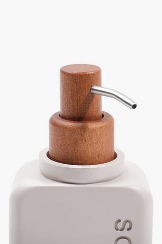 Polyresin And Acacia Script Soap Dispenser