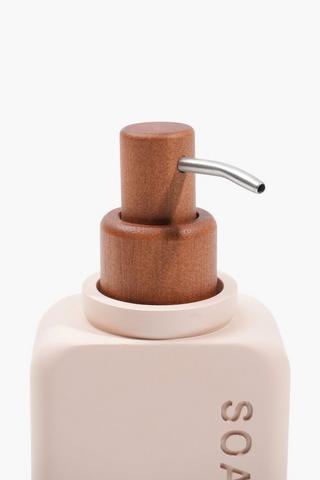 Polyresin And Acacia Script Soap Dispenser