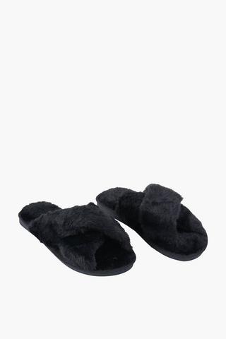 Faux Fur Slippers, Size 3-4