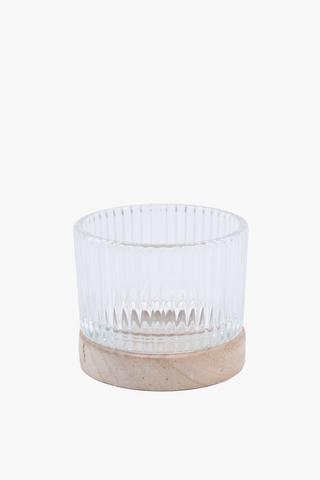 Raw Wood Ribbed Tealight Holder 7x7.5cm