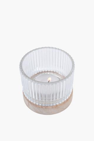 Raw Wood Ribbed Tealight Holder 7x7.5cm