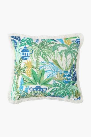 Printed Barks Palms Fringe Scatter Cushion, 50x50cm