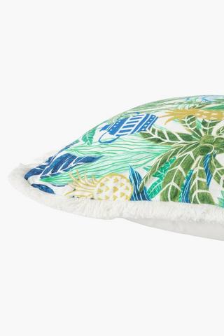 Printed Barks Palms Fringe Scatter Cushion, 50x50cm