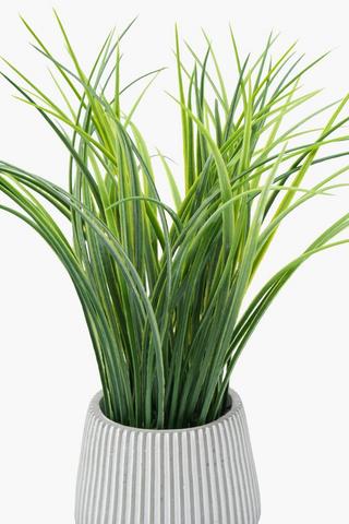 Grass In Ribbed Cement Pot, 11.5x30cm