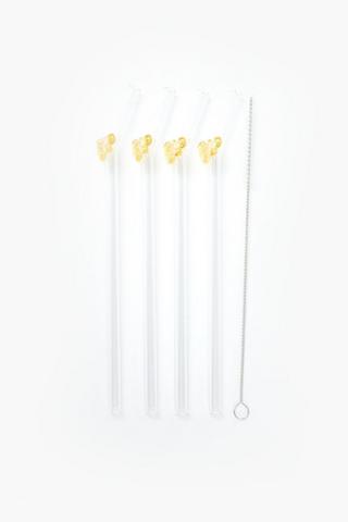 5 Piece Bee Glass Straws