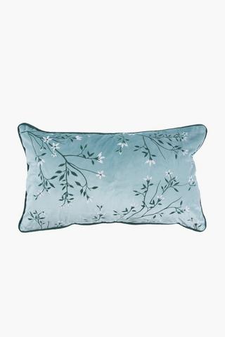 Embroidered Velvet Floral Scatter Cushion, 30x50cm