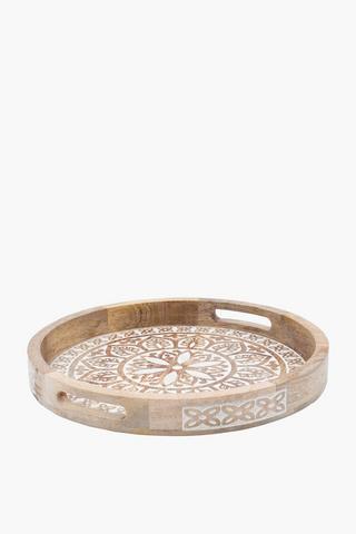 Round Wooden Carved Tray