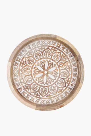 Round Wooden Carved Tray