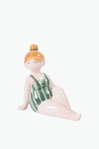 Stripe Seated Beach Lady Statue, 13x13cm