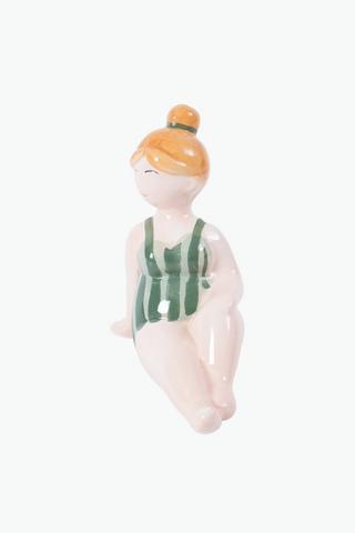 Stripe Seated Beach Lady Statue, 13x13cm