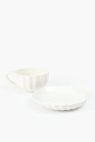 4 Pack Scallop Cup And Saucer Set
