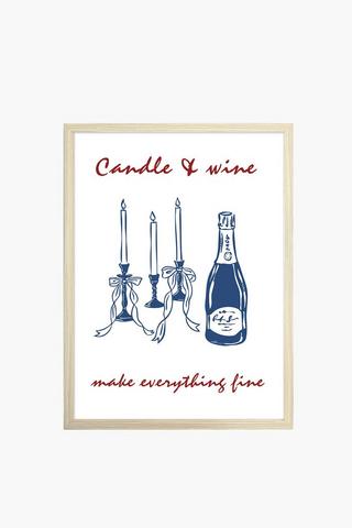 Framed Candles And Wine Canvas, 30x40cm