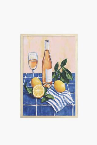 Framed Lemon And Wine Canvas, 40x60cm