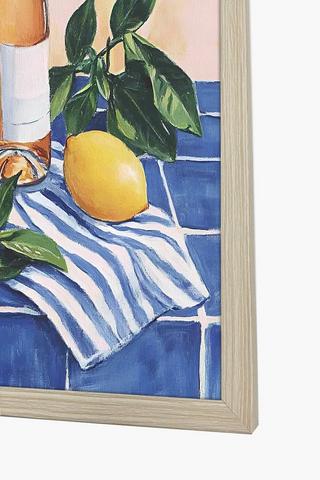 Framed Lemon And Wine Canvas, 40x60cm