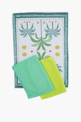 3 Pack Printed Palm Tea Towel Set