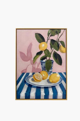 Hand Painted Stripe Lemon Canvas, 50x70cm