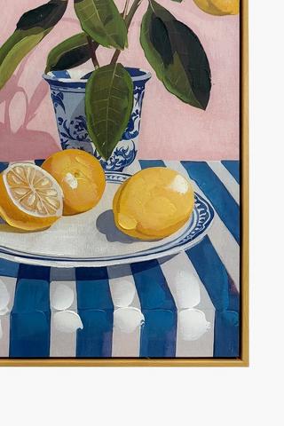 Hand Painted Stripe Lemon Canvas, 50x70cm
