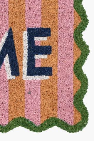 Coir Hello Stripe Scalloped Doormat, 40x60cm
