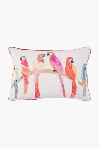 Textured Beaded Parrots Scatter Cushion, 40x60cm