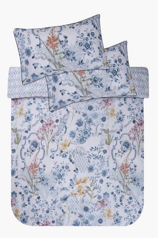 Polycotton Rita Floral Piping Reversible Duvet Cover Set