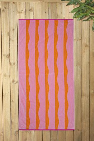 Cotton Jacquard Scallop Wave Beach Towel, 70x140cm