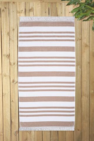 Cotton Jacquard Fringe Bay Stripe Beach Towel, 85x160cm