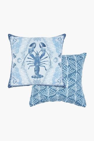 2 Pack Printed Coastal Lobster Scatter Cover Only, 45x45cm