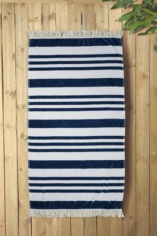 Cotton Fringe Bay Stripe Beach Towel, 85x160cm