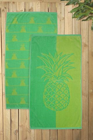 2 Pack Cotton Jacquard Pineapple Beach Towels, 70x130cm