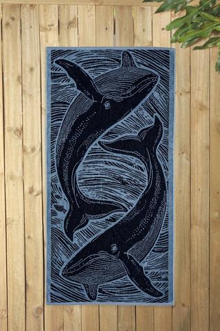 Cotton Jacquard Whales Beach Towel, 70x140cm