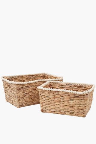 Hyacinth Utility Basket With Beadwork, Small