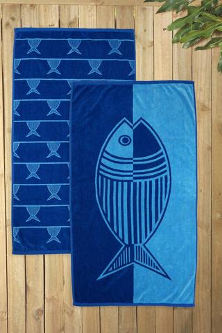 2 Pack Cotton Jacquard Fish Beach Towels