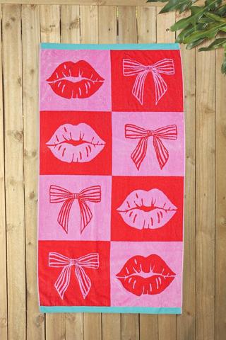 Cotton Jacquard Lips And Bows Beach Towel, 85x160cm