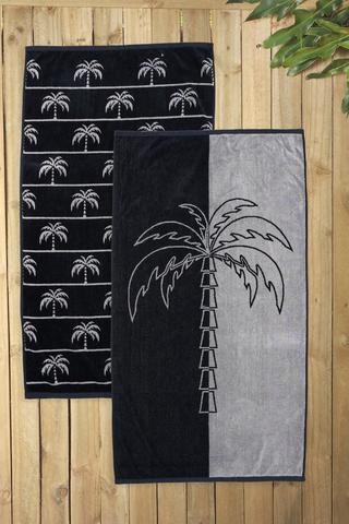 2 Pack Cotton Jacquard Palm Tree Beach Towels, 70x130cm
