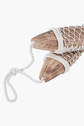 Hanging Wooden And Woven Fish, 13.5x44cm