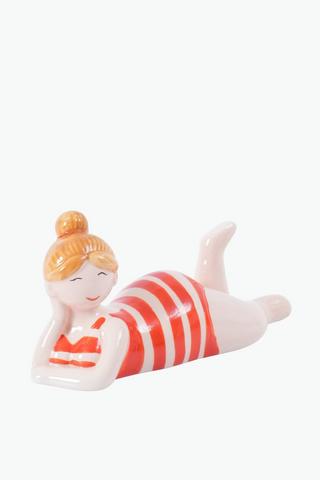 Stripe Beach Lady Statue, 17x10cm
